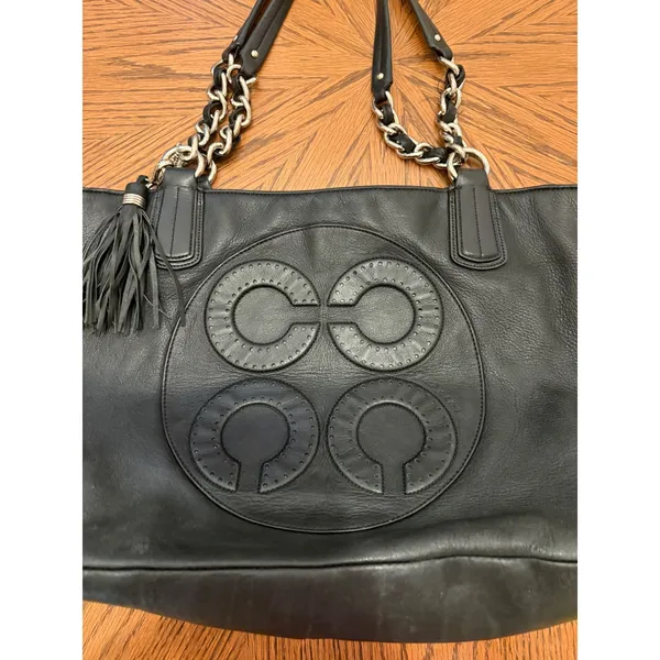 Coach Collete Tote Bag Women Large Black Leather 16485 - Image 4
