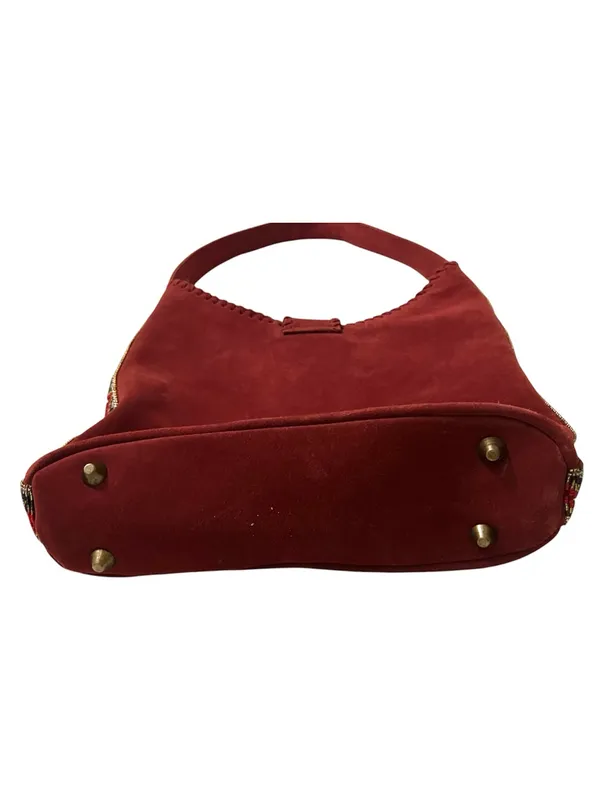 Sundance Leather Hobo Bag Suede Side Beaded Handbag Purse Southwest Boho Western - Image 6