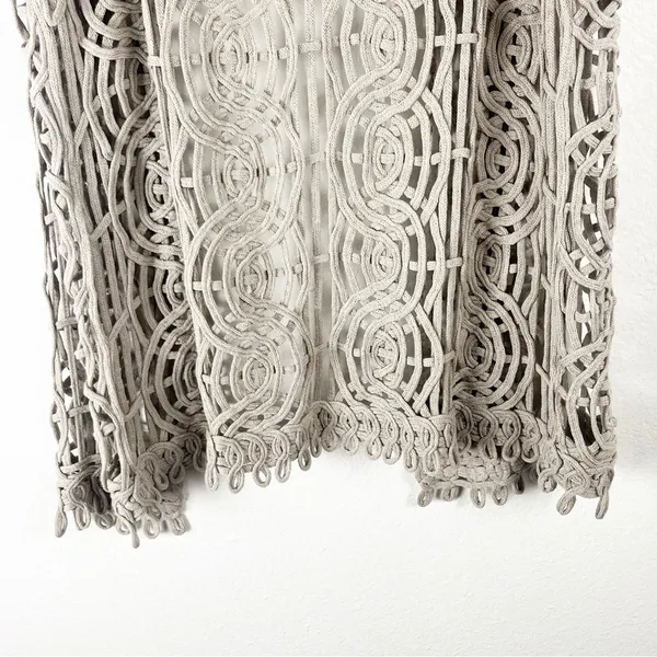 CHICO’S Tan Open Knit Cardigan Small Festival Concert Boho Western Cabin Neutral - Image 5