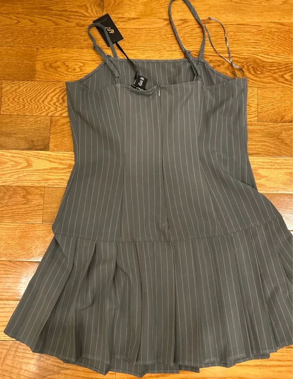Sincerely Jules Pinstripe Pleated Drop-Waist 90s Vintage Aesthetic Mini Dress L - Image 7