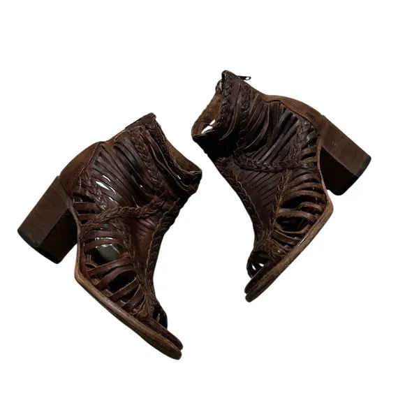 FREEBIRD by Steven Booties Womens Size 7 Brown Woven Open Toe Block Heel - Image 2