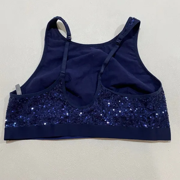 Aerie Navy Blue Sequin Sports Bra Sparkle Racerback Party Y2K - Image 3