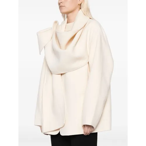 JNBY Scarf Collar Wool Blend‎ Coat Women Cream Ivory One Size - Image 2