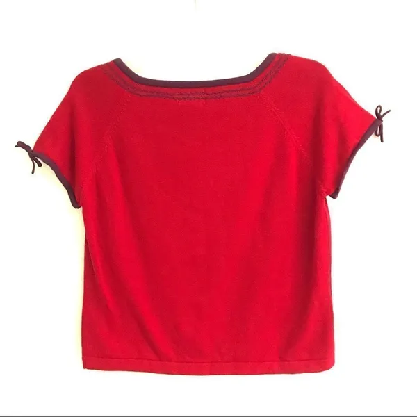 ‎American Eagle deadstock red cropped embroidered short sleeve sweater L - Image 3