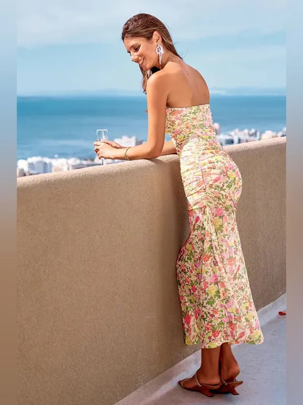 NWT Cupshe Wildflower Season Floral Strapless Ruched Maxi Dress Medium - Image 2