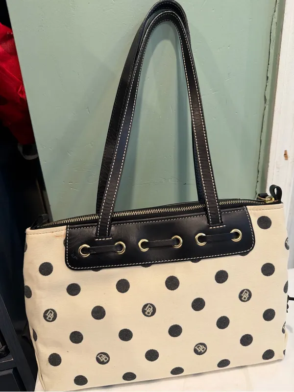 Dooney & Bourke Black and White Polka Dot Tote - Image 10