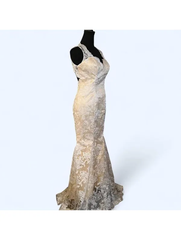Vintage Lace Mermaid Gown Fairycore Bridal Prom Dress Size US 4 💗 - Image 5