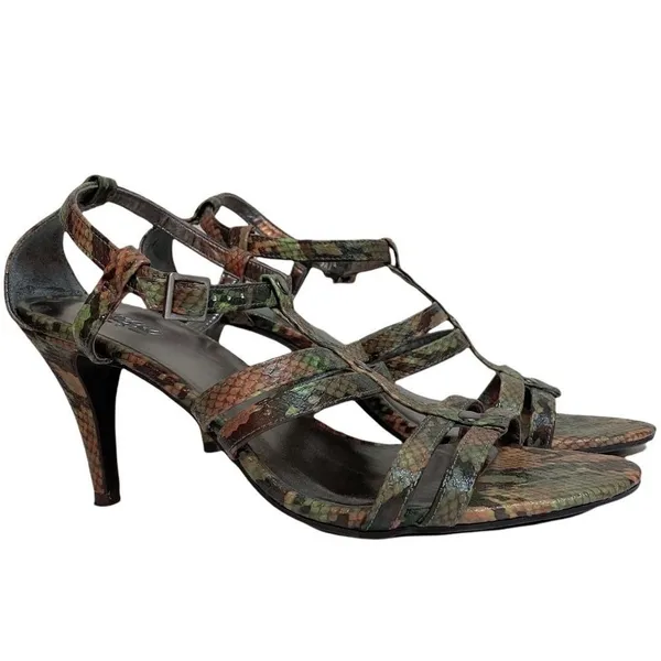 MOSSIMO Snakeskin‎ Strappy Heels Sling Back Sandals 7.5 - Image 2