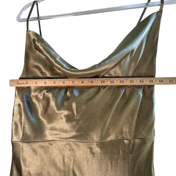 Birdy Grey Lydia Satin Dress Sage Bridesmaid‎ Cowl Neck Maxi Slit L Formal Slip - Image 5