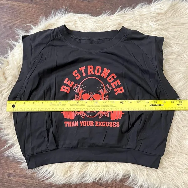 Black cotton "Be Stronger Than Your Excuses" Graphic Muscle Tee Crop Top L - Image 5