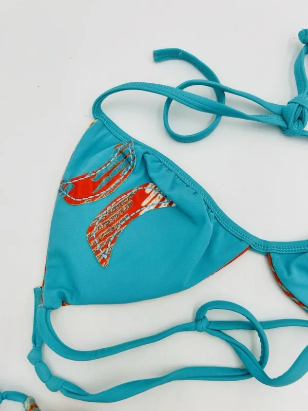 Hurley Teal Orange Bikini Size Small Halter Tie Swimwear Two Piece - Image 9