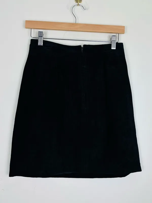 Wilson's Leather Vintage Black Suede Leather A-Line Mini Skirt 90s Minimalist Size 8 - Image 3