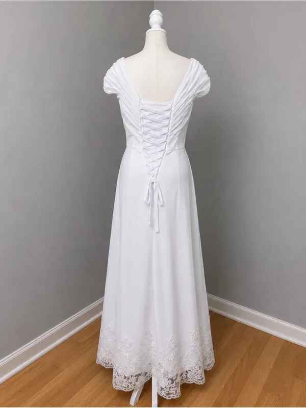#W 48 - 14 Tea Length Bridal Dress. Large/Size 14 - Image 5