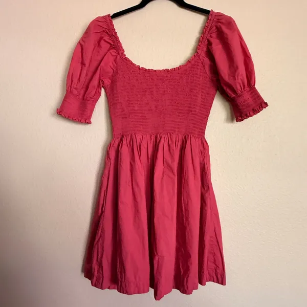 Hill House Home Athena Nap Dress Pink Smocked Puff Sleeve Mini Dress Size S - Image 4
