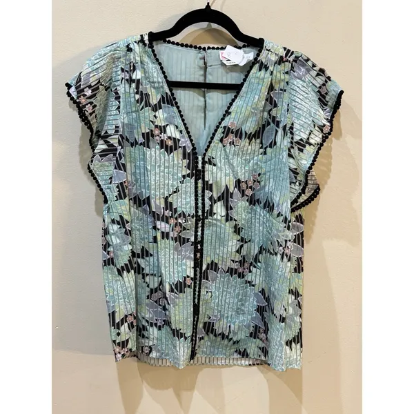 Kate Spade‎ Dahlia Burnout Top Blue Floral Boho Flutter Sleeve Blouse Women's XS - Image 3