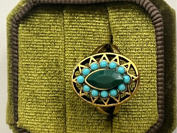 Vintage/Bohemian Design Stainless Steel Golden w/ Gemstones Statement Ring S 6 - Image 2