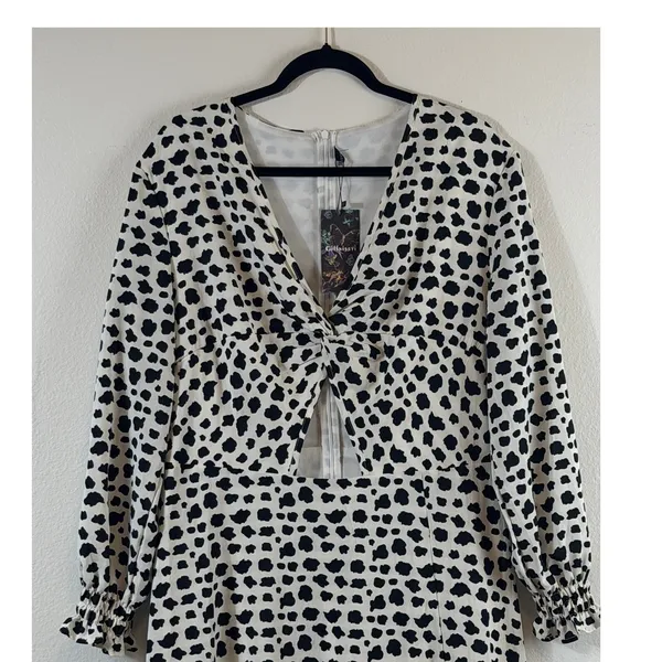 Giffniseti Maxi Dress Sz‎ 1XL Dalmatian Print High-Low Cutout Ruffle Boho - Image 3