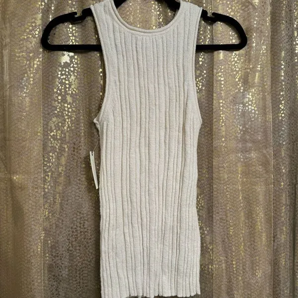 Anthropologie Ivory Cream Stretch Ribbed High Neck Tank Top Small NWT - Image 3