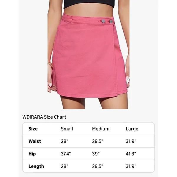 Womens Pink Denim Mini Skirt High Waisted Button‎ Wrap A-Line Flirty Size Medium - Image 3