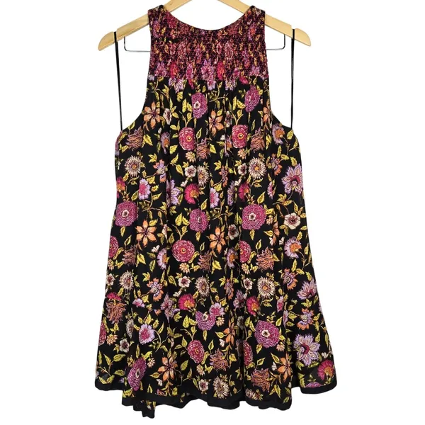 Free People Oh Baby Mini Dress Black Floral Smocked Sleeveless XS OB500470 - Image 3