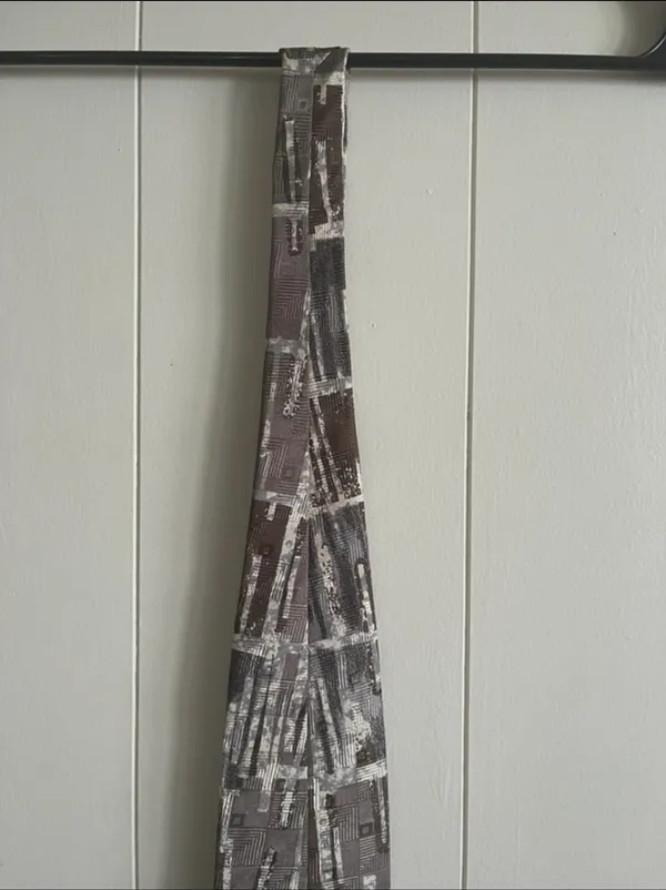 Bruno Piattelli Brown & Cream Geometric Silk Tie with Map Design - Image 3
