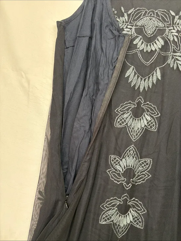 Abercrombie & Fitch size medium Black Tank Mini Dress Gray Embroidery bead y2k - Image 11