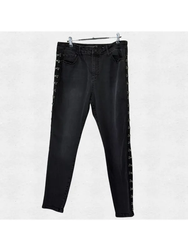 Faded Black Silver Hook Midrise Skinny Jeans Blackheart 13 10 Edgy Punk Goth Alt - Image 2
