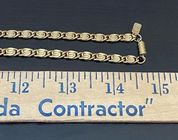 Vintage Signed 1928 Scroll Chain Link Gold-tone Locket Pendant 30” Necklace - Image 8