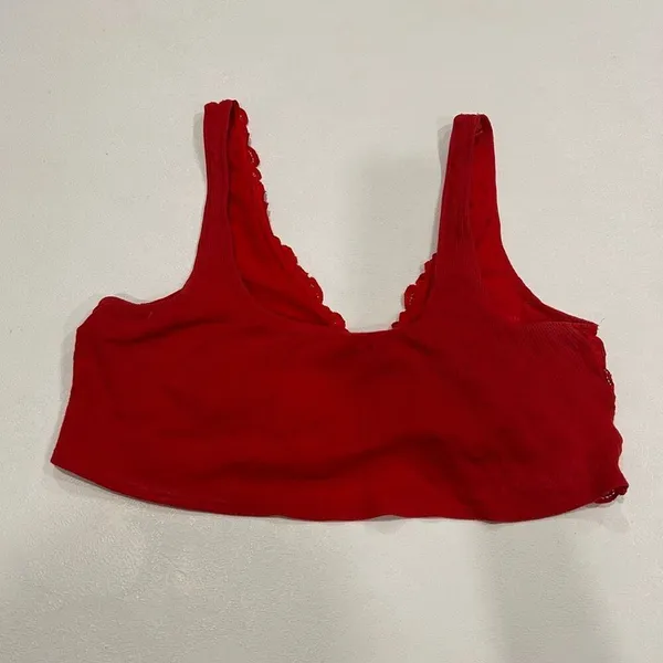 Aerie Lace Bralette Large Red Floral Lace V Neck Soft Stretch - Image 2