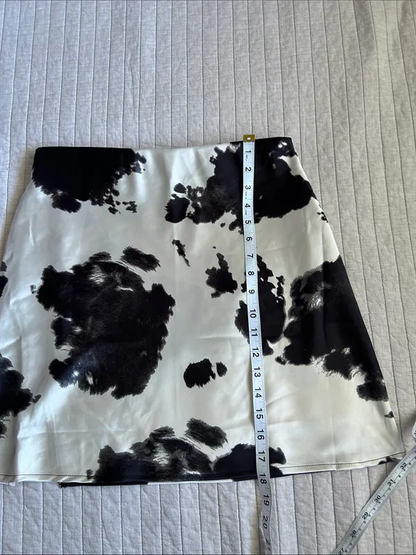 Renee c. USA champagne, black satin western cow print mini skirt L - Image 7