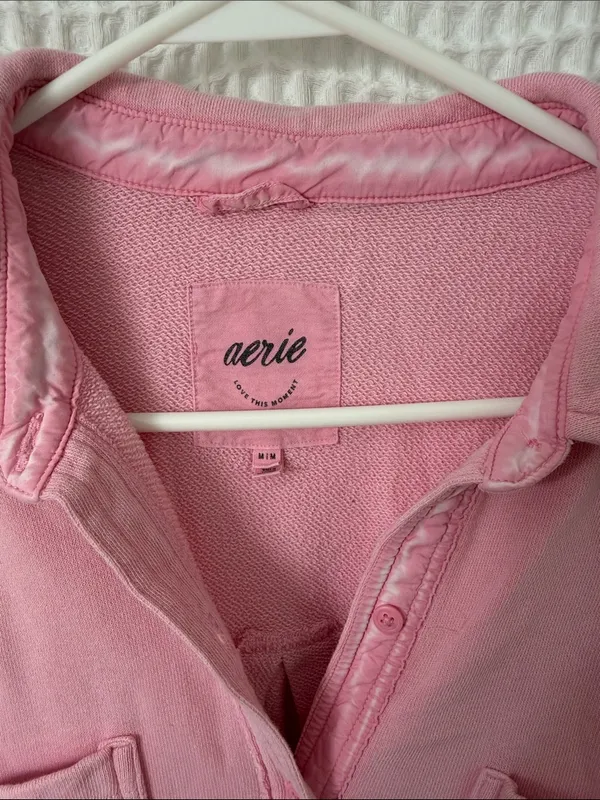 Aerie Lumber Jane Oversized Pink French Terry Shirt Button Down Womens Medium - Image 3