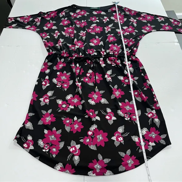 NWT Ralph Lauren Purple Black‎ Floral Tie Waist 3/4 Sleeve Stretch Dress Size 1X - Image 9