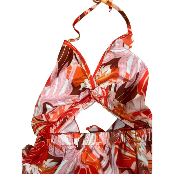 SheIn Woman’s Tropical Print twist-front Halter Maxi Dress XS - Image 4