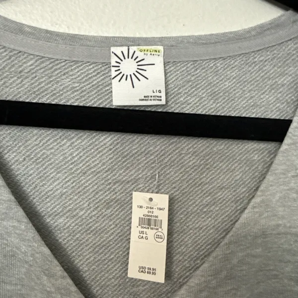 OFFLINE by Aerie Gray Knit Cropped Top Size Large Drawstring Ruched Thumb Holes - Image 4