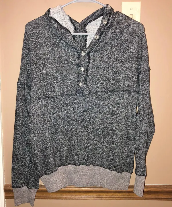 BKE Gimmicks X Double V Neck Marled Heather Button Sweatshirt Grey Black XS - Image 3