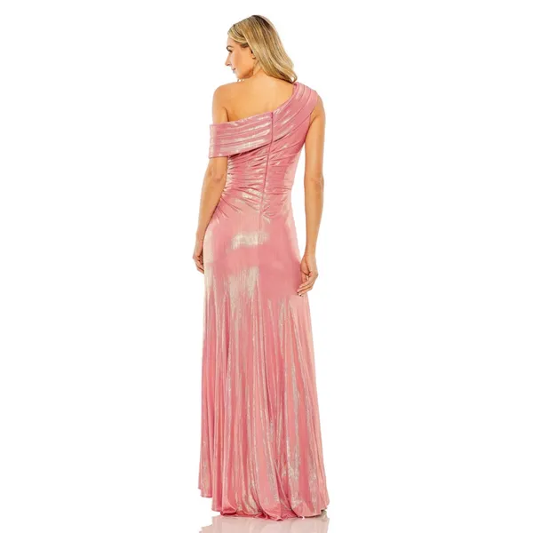 MAC DUGGAL Size 10 Pink 27152 OFF THE SHOULDER RUCHED WAIST‎ SLIT METALLIC GOWN - Image 2