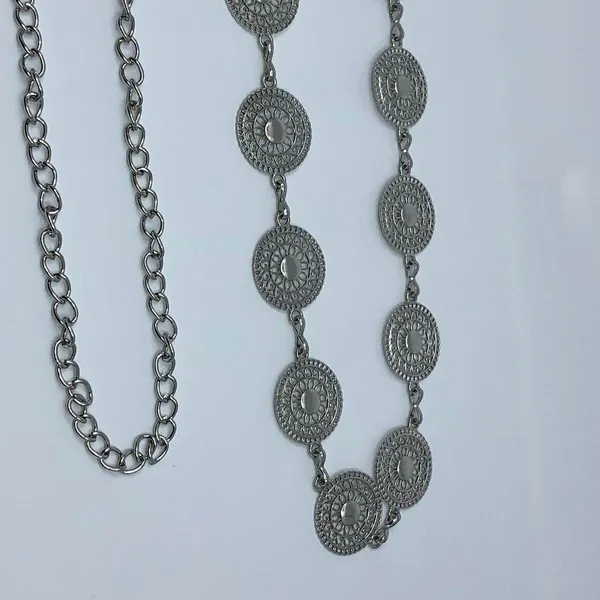 Vintage Y2K Boho Silver Mandala Circle Chain Belt, Fits 26.5–46 Inches, X7GA1166 - Image 7