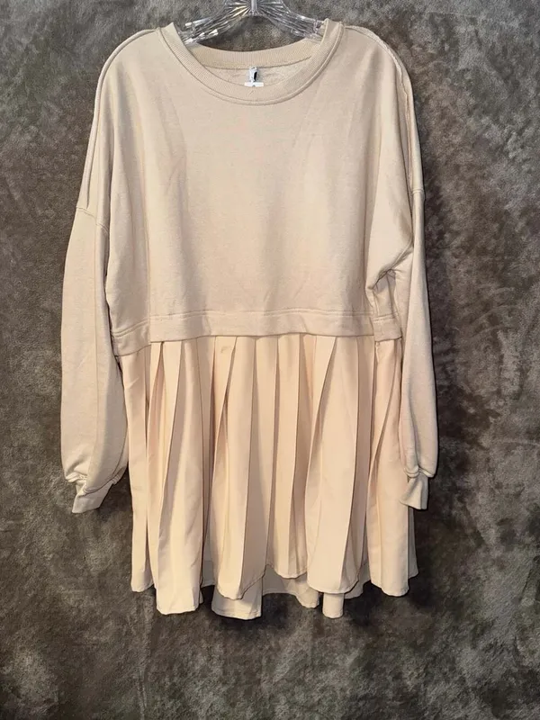 English Factory Long Sleeve Pleated Mixed Media Sweater Dress - Image 3