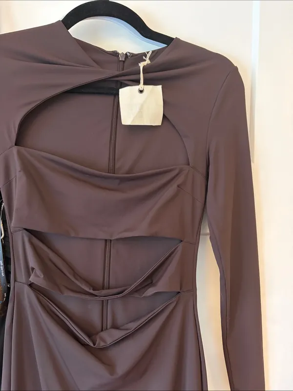 SEROYA Karma Midi Dress in Brown, size Small - Image 6