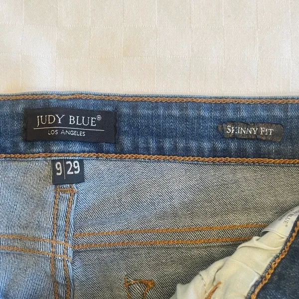 Judy Blue Size 9/29 Buffalo Plaid Patch Skinny Blue Ripped Denim Jeans JB8268DK - Image 3