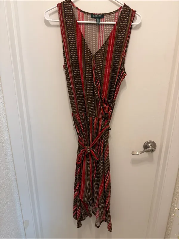 Lauren Ralph Lauren Striped Wrap Maxi Dress Handkerchief Hem - Image 2