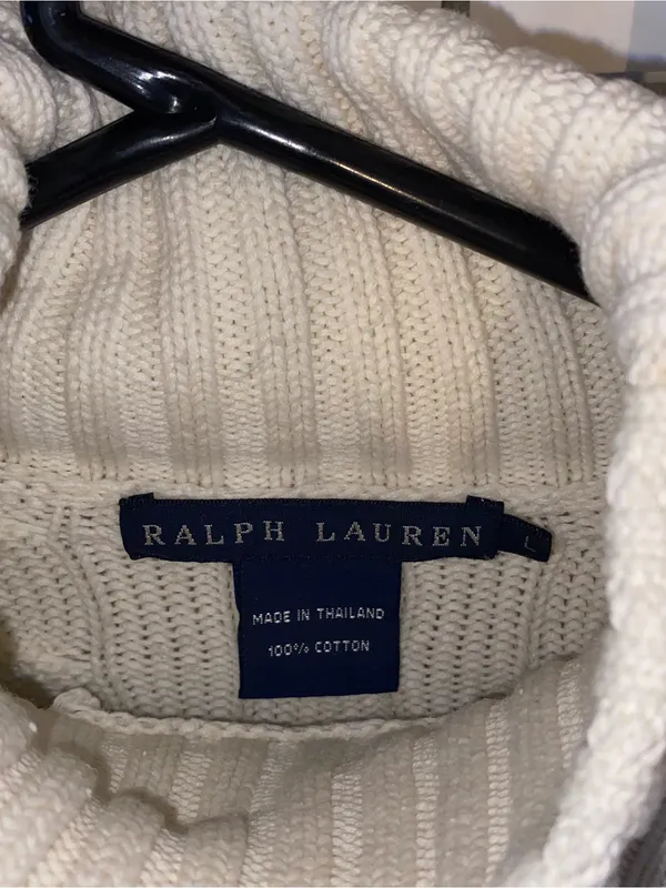 Vintage Ralph Lauren Cable Knit Turtleneck Sweater Ivory Cotton Coastal preppy - Image 7