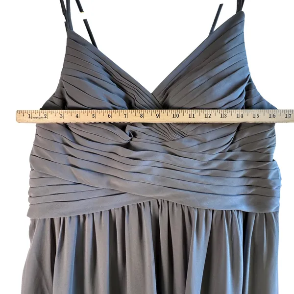 Azazie Bridesmaid Dress Steel Grey Chiffon Lace Maxi Gown Formal Sz A14 Wedding‎ - Image 4