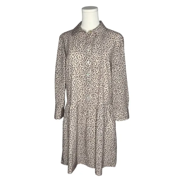 Tuckernuck Hayes Beige Brown Leopard Print Drop Waist Mini Shirt Dress - Image 2