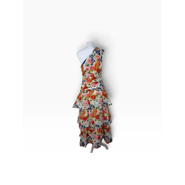 ASTR the Label One Shoulder Tiered Maxi Dress White Coral Floral Small NWT - Image 6