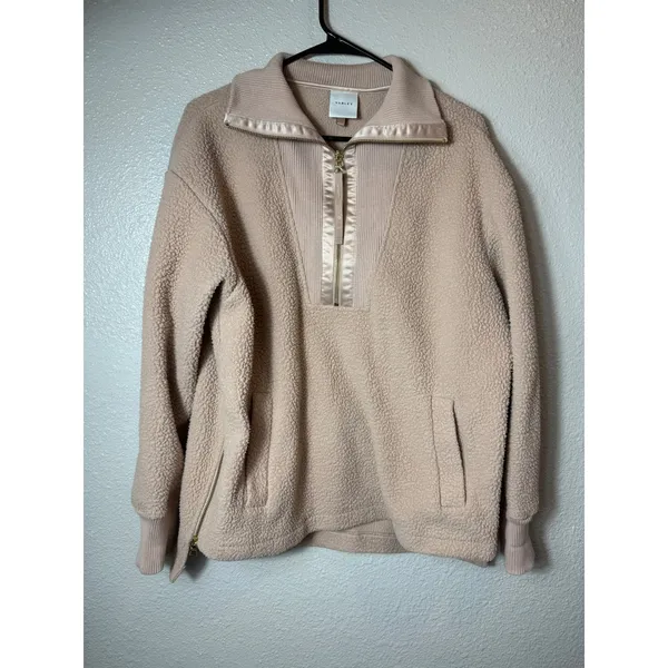 Varley Wallace Half-Zip Fleece‎ Pullover Blush Tan Teddy Sherpa Size Small - Image 2