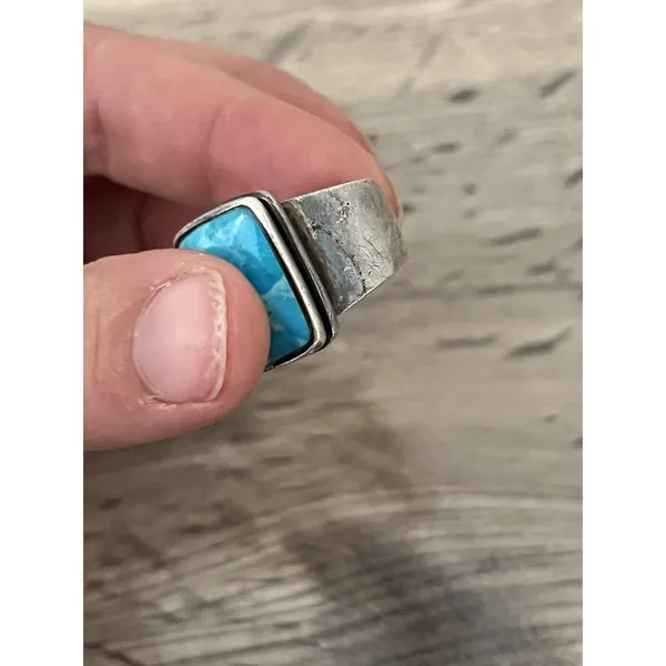 NK Thailand 925 Sterling Silver turquoise ring Rectangle Square Approx Size 7.5 Blue - Image 5