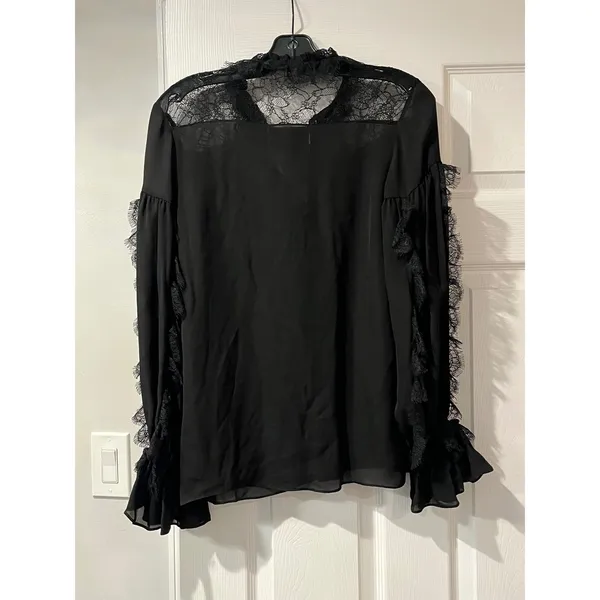 NEW‎ ALEXIS Black Lace Ruffle Long Sleeve Button Down Blouse Top XS - Image 6