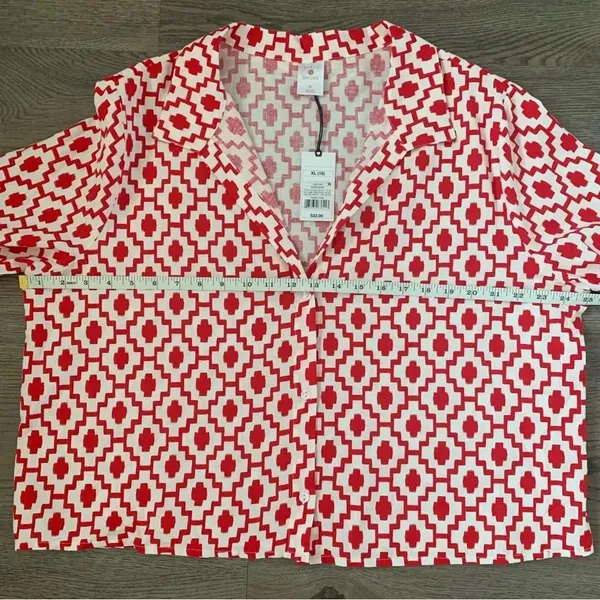 Shade & Shore™ Cropped Button-Up Short Sleeve Cover Up Top - Size XL - Red - NWT - Image 8