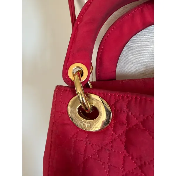Vintage Christian Dior Lady Dior Red Cannage Nylon Canvas Bag w/ Strap - Image 3